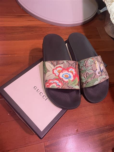 gucci slides with butterfly|Gucci floral slides size 8.